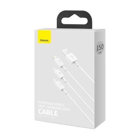 KABEL BASEUS SUPERIOR SERIES 3w1 3.5A USB DO MICRO/USB-C/LIGHTNING 1.5M WHITE