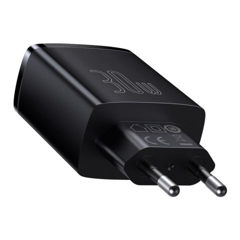 Ładowarka sieciowa BASEUS COMPACT QC 2xUSB/USB-C PD 3A 30W CZARNA/BLACK