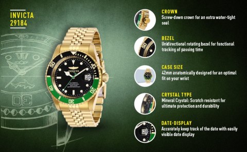 ZEGAREK MĘSKI INVICTA DIVER PROFESSIONAL 29184 - AUTOMAT WR200, koperta 42mm (zv004b)