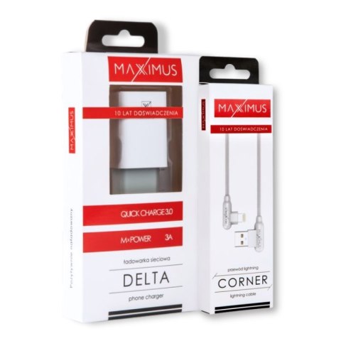 Zestaw ładowarka sieciowa Maxximus Delta 3A + KABEL MX CORNER FAST CHARGE LIGHTNING