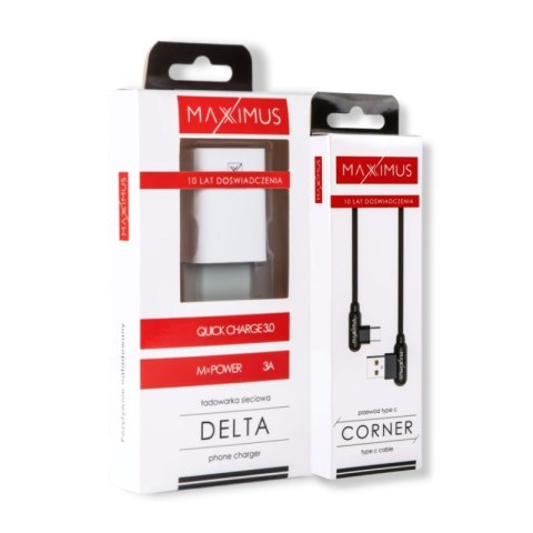 Zestaw ładowarka sieciowa Maxximus Delta 3A + KABEL MX CORNER FAST CHARGE TYPE-C
