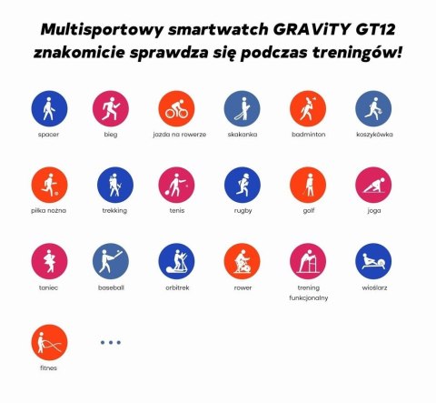 Smartwatch Damski GRAVITY GT12-1 Czarny Pasek Silikonowy + Czarna Bransoleta
