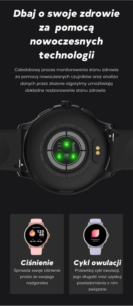 Smartwatch Damski GRAVITY GT12-3 Różowy Pasek Silikonowy + Bransoleta Różowe Złoto