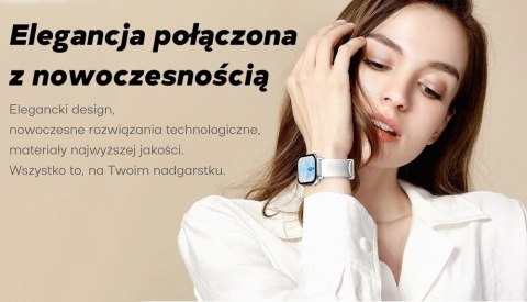 Smartwatch Damski GRAVITY GT15-10 Biały Pasek Silikonowy + Złota Bransoleta