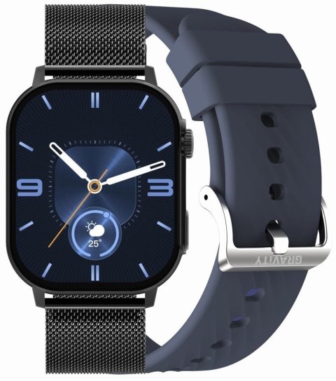 Smartwatch Damski GRAVITY GT15-12 Granatowy Pasek Silikonowy + Czarna Bransoleta