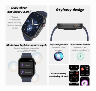 Smartwatch Damski GRAVITY GT15-12 Granatowy Pasek Silikonowy + Czarna Bransoleta