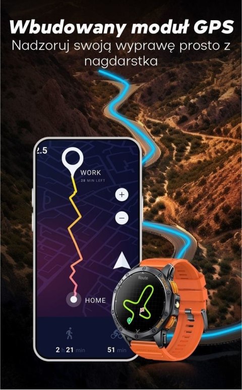 Smartwatch Męski GRAVITY GPS GT24-2 Czarny Pasek Silikonowy + Biały Pasek Silikonowy