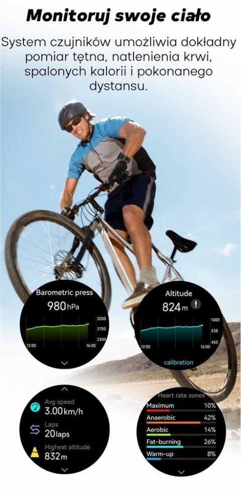 Smartwatch Męski GRAVITY GPS GT24-2 Czarny Pasek Silikonowy + Biały Pasek Silikonowy