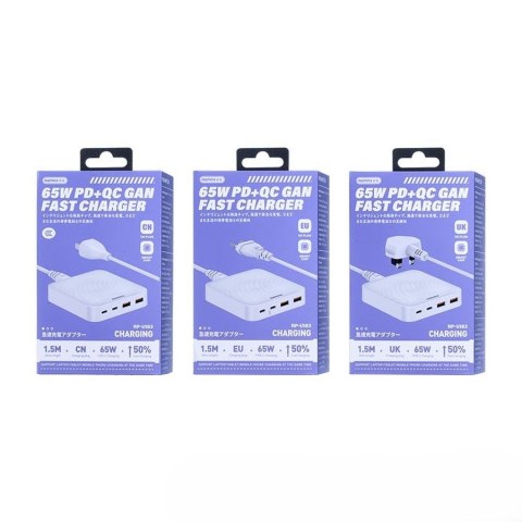 Ładowarka sieciowa PODRÓŻNA REMAX DONGFENG 65W RP-U183 GaN PD QC 2xUSB-C/2xUSB WHITE