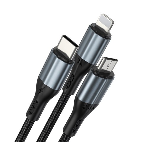 BWOO kabel 3w1 USB - USB-C, Lightning, Micro USB 1m 3A X274 czarny