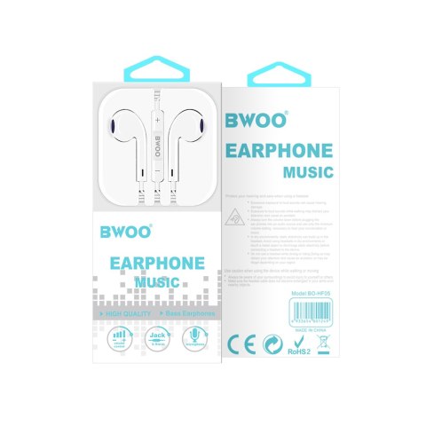 BWOO słuchawki BO-HF05 Wired Earphone 3.5mm stereo białe