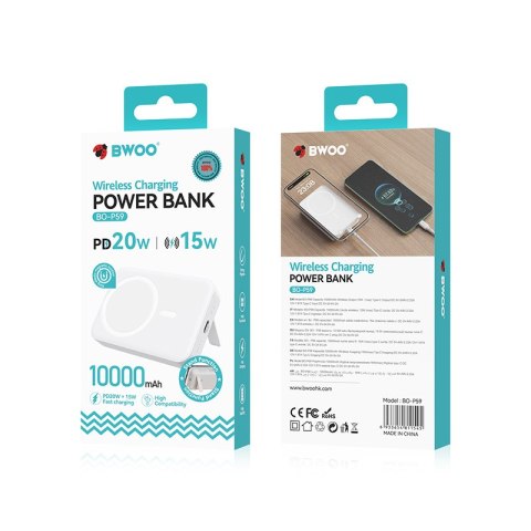 BWOO Power bank 20W 10000 mAh, biały