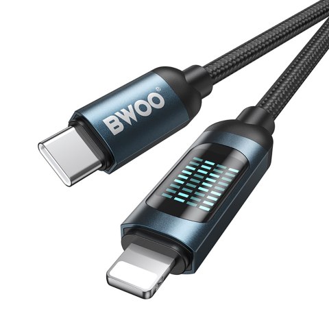 BWOO kabel Pleciony USB-C - Lightning 1m 27W z animowanym podświetleniem czarn