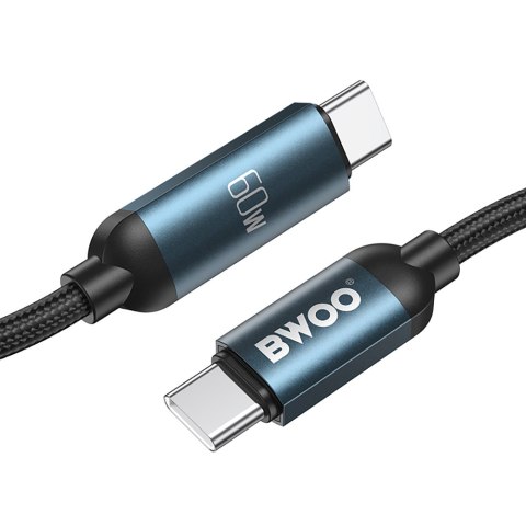 BWOO kabel Pleciony USB-C - USB-C 1m 60W z animowanym podświetleniem, czarny