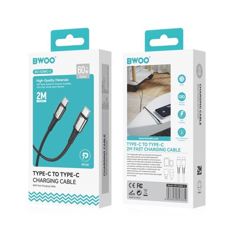 BWOO kabel Pleciony USB-C - USB-C 3m 60W, czarny