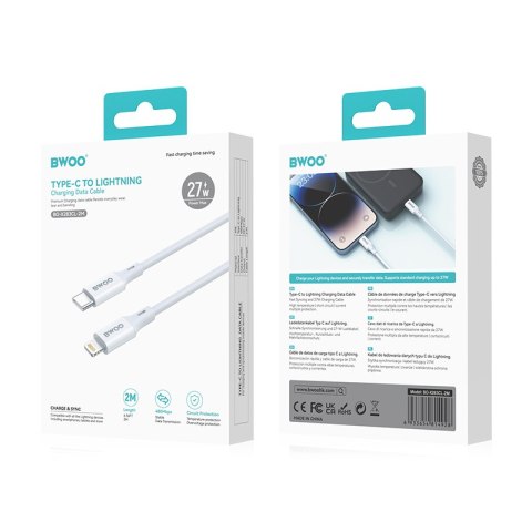 BWOO kabel USB-C - Lightning 2m 27W ABS + TPE biały