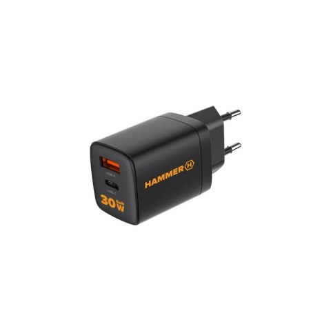 Ładowarka sieć Hammer RapidCharge Duo 30W GaN USB-A+C, BLACK / CZARNY