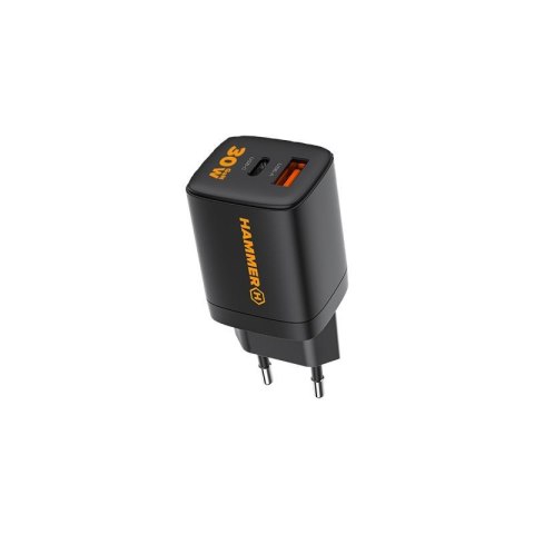 Ładowarka sieć Hammer RapidCharge Duo 30W GaN USB-A+C, BLACK / CZARNY