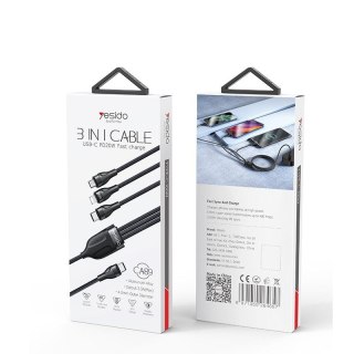 Yesido Kabel CA89 Type-C-3w1 PD 20W 1.2m 3.5A, BLACK / CZARNY