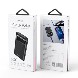 Yesido Powerbank YP33 5 000 mAh LED, 2xUSB + USB-C + MicroUSB, BLACK / CZARNY