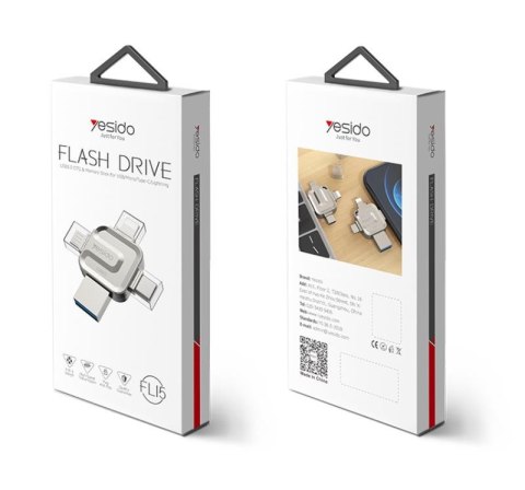 Yesido Flash Disk FL15 4w1 OTG Adapter USB3.0, 16GB, SILVER / SREBRNY