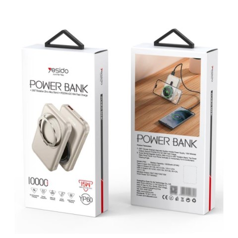 Yesido Powerbank YP60 10 000 mAh 22.5W USB-A + USB-C PD20W + 15W MagSafe, ZŁOTY