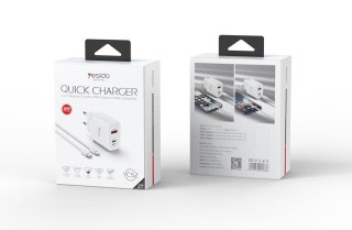 Yesido ładowarka sieciowa YC52 PD 30W QC USB-A+C +iP + Kabel 27W Type-C - Lightning 1m, WHITE / BIAŁY