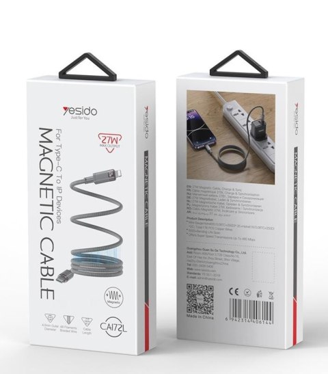 Yesido magnetyczny Kabel CA172L 27W Type-C - Lightning 1m 3A, GRAY / SZARY