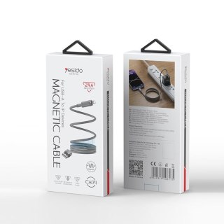 Yesido magnetyczny Kabel CA174 12W USB-Lightning 1m 2.4A, GRAY / SZARY