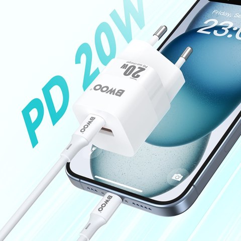 BWOO ładowarka sieciowa PD CDA156 2x USB-C 1x USB 20W biała