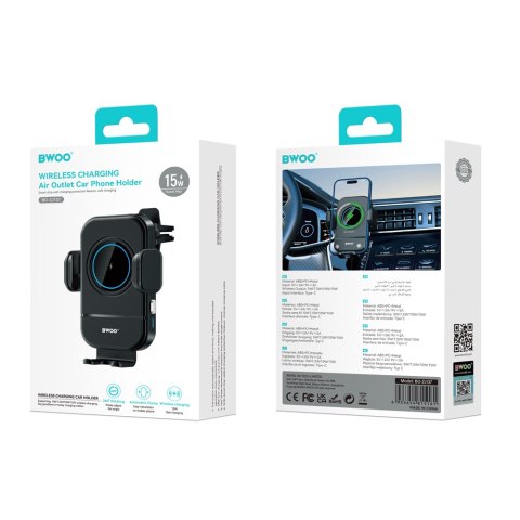 BWOO uchwyt samochodowy automatic z ładowaniem bezprzew 15W ZJ137 1m