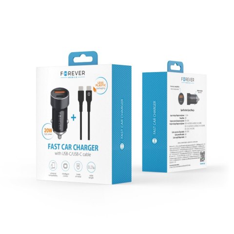 Forever ładowarka Samsung PD QC CC-06 1xUSB-C 1xUSB 20W czarna + kabel USB-C/USB-C 60W