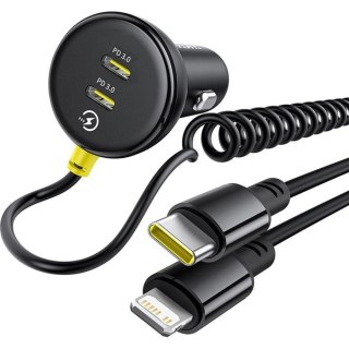 Ładowarka samochodowa BASEUS CIRCULAR PD 1xUSB-C 1xUSB-C 60W + KABEL USB-C/LIGHTNING