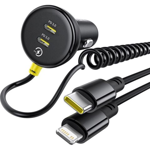 Ładowarka samochodowa BASEUS CIRCULAR PD 1xUSB-C 1xUSB-C 60W + KABEL USB-C/LIGHTNING