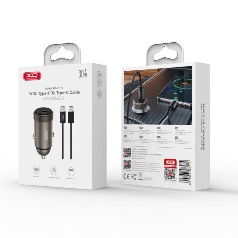 XO ładowarka samochodowa CC70 PD 30W 1xUSB-C CZARNA + KABEL USB-C/USB-C