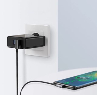 Ugreen kątowy kabel US176 USB/USB-C QC 3.0 3A 1m - szary