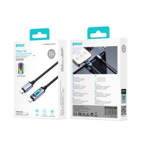 BWOO kabel Pleciony X324CL PD 27W 1m USB-C/Lightning z podświetleniem