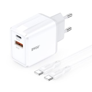 BWOO ładowarka sieciowa CDA182 QC 38W USB USB-C biały + kabel USB-C 1m