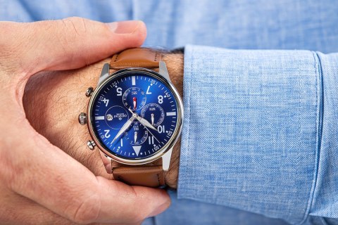 Zegarek Męski Giewont Chronograph Sapphire Brązowo Niebieski GW5630-A6