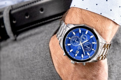 Zegarek Męski Giewont Chronograph Sapphire Srebrno Niebieski GW7290-B3
