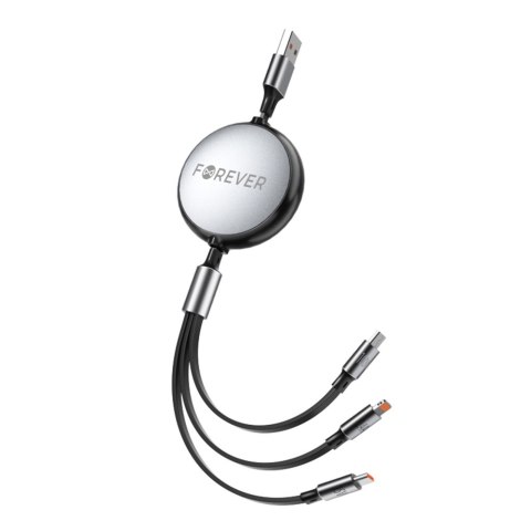 Forever kabel 3w1 USB-Lightning/2x USB-C 1,2m 100W czarny