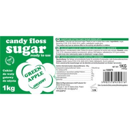 Kolorowy cukier do waty cukrowej zielony o smaku jabłkowym 1kg GSG24