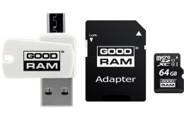 Karta pamięci z adapterem i czytnikiem kart GoodRam All in one M1A4-0640R12 (64GB; Class 10; Adapter, Czytnik kart MicroSDHC, Ka GoodRam