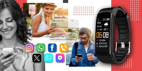 Smartwatch GIEWONT Czarno Czerwony 2 Paski GW200-1