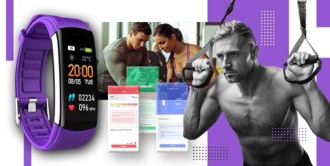 Smartwatch GIEWONT Czarno Fioletowy 2 Paski GW200-3