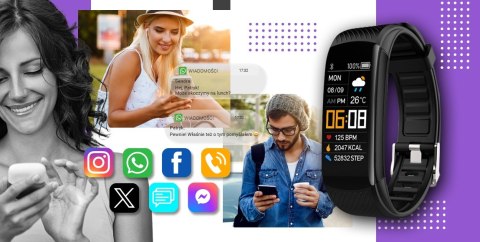 Smartwatch GIEWONT Czarno Fioletowy 2 Paski GW200-3