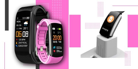 Smartwatch GIEWONT Czarno Różowy 2 Paski GW200-4