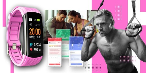 Smartwatch GIEWONT Czarno Różowy 2 Paski GW200-4