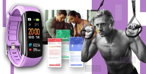 Smartwatch GIEWONT Czarno Jasnofioletowy 2 Paski GW200-8