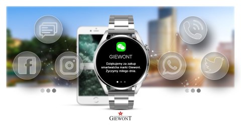 Smartwatch GIEWONT Vertex SmartCall GW450-5 Silver/Carbon Leather